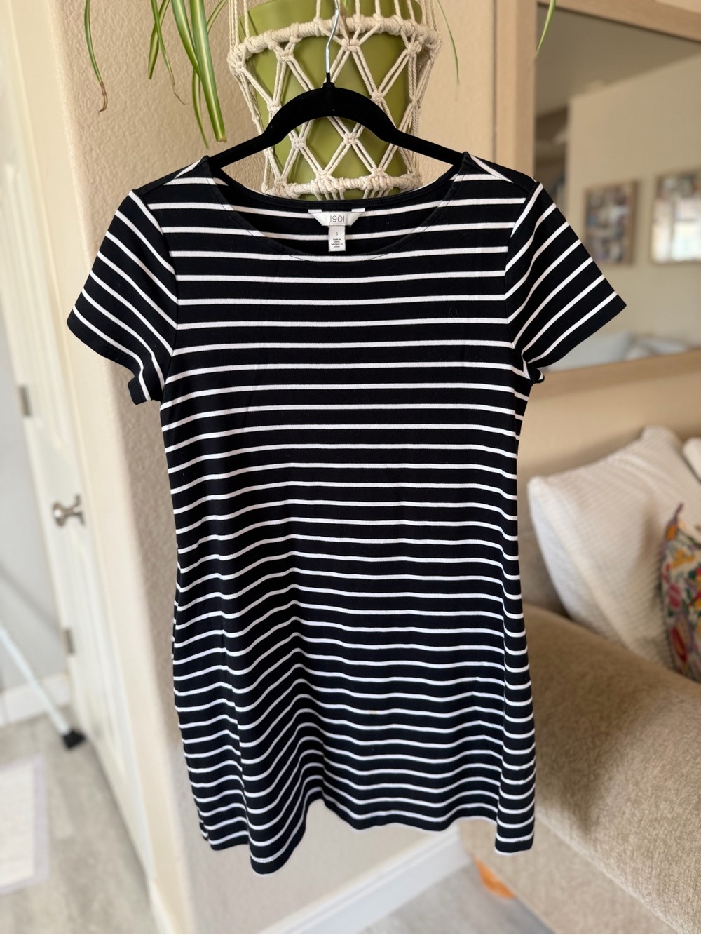 Girls 1901 Black and White Striped Short Sleeve Tee Dress